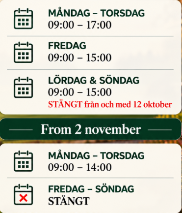 Öppettider Receptionen